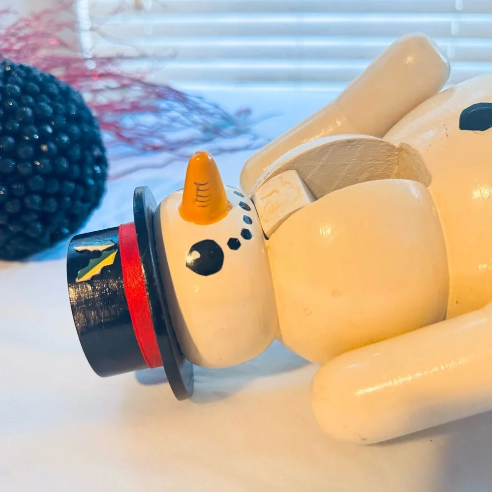 10” VINTAGE Wooden Snowman Nutcracker Collectible Christmas Holiday Decor